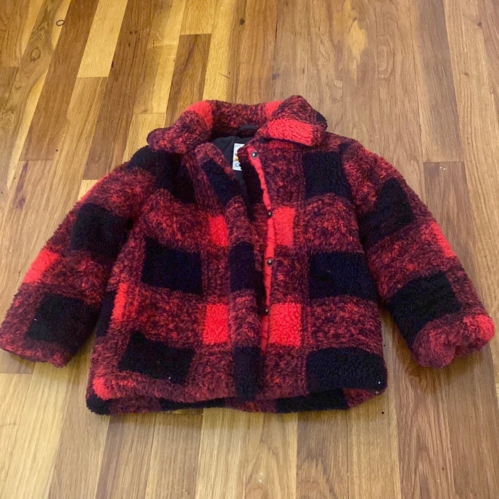C&C California Girl’s Red and Black Plaid Fleece Jacket Size 4T